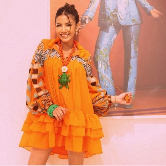 Iris Apfel X H&M Flounce Embroidered Tunic Dress Orange - Picture 3 of 11